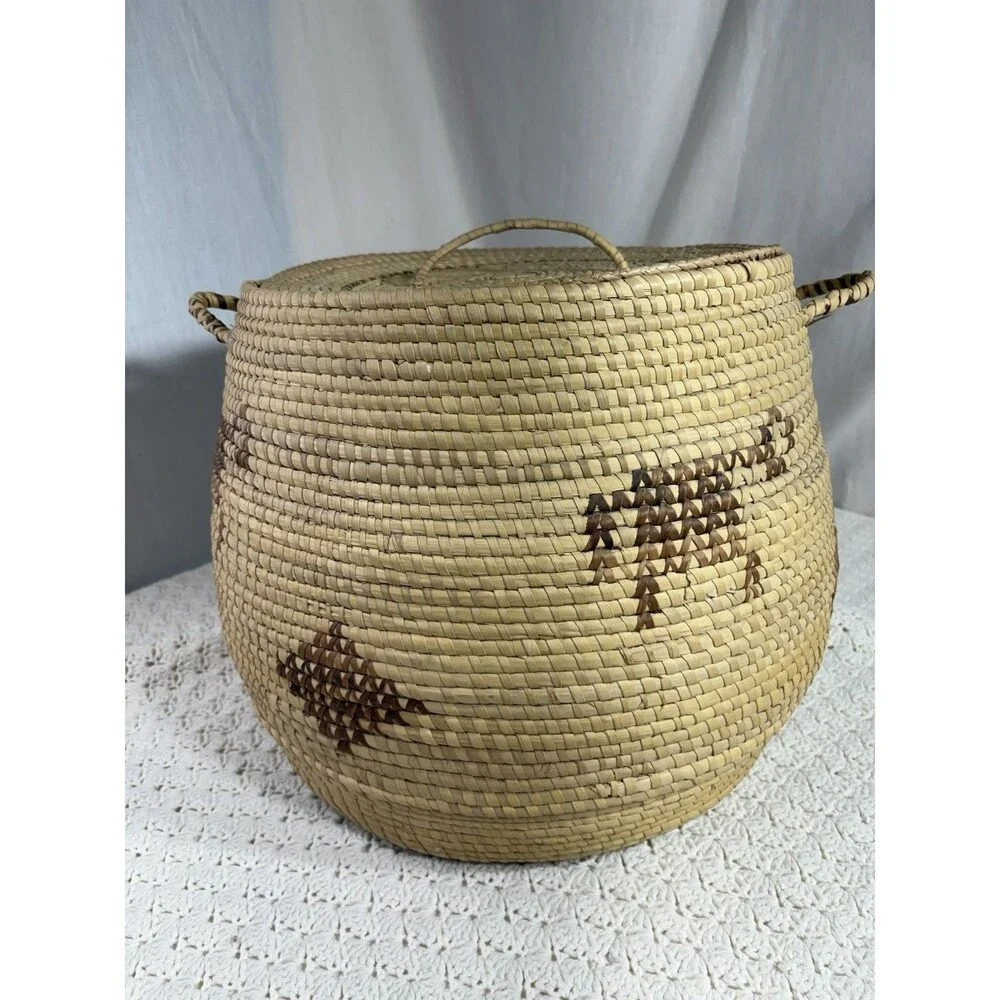 Large Native American Tohono O’odham Papago Style Basket With Lid 15” X 18”